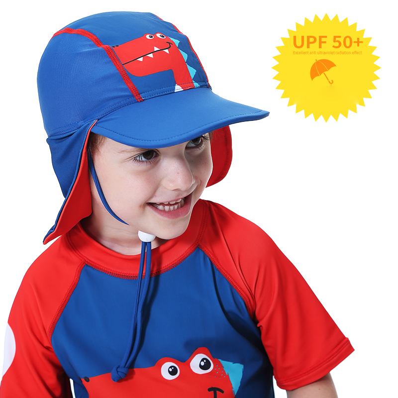 

Beach Anti UV Sun Protection Swimming Sun Hat 1-12 Years Baby Girl Boy Children Kids Sun Hats Breathable Neck Protection Outdoorg, Blue dinosaur 50cm