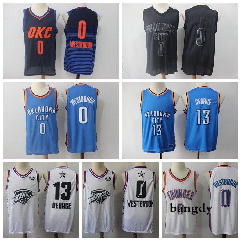 

Mens Oklahoma City Thunder nba Basketball Jerseys Russell 0 Westbrook Paul 13 George White Blue Boys Jersey Stitched Shirts, Black;red
