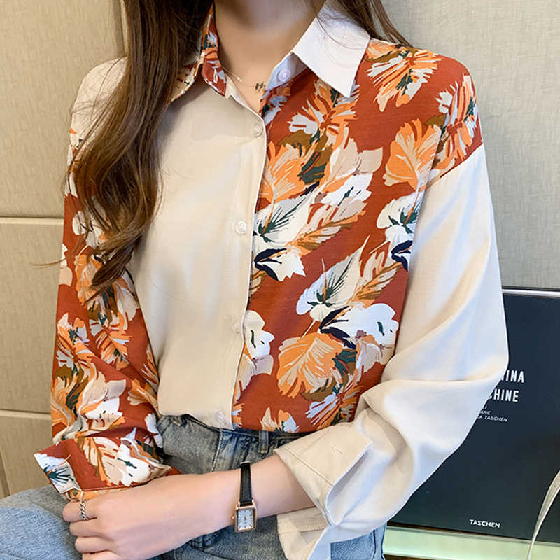

Blouse Women Blusas Mujer Long Sleeve Print Chiffon Blouse Shirt Tops Turn Down Collar Office Blouse For Women Shirts D410 210602, As picture