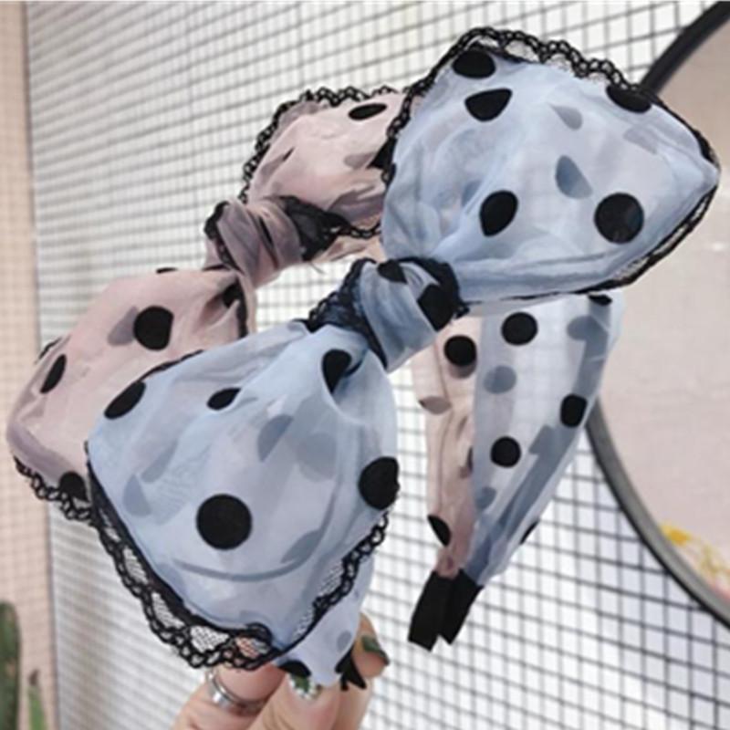 

Romantic Mesh Lace Bow Headband for Women Accessories Makeup Headband Dots Print Side Bow Knotted Hairband Adults Head Band