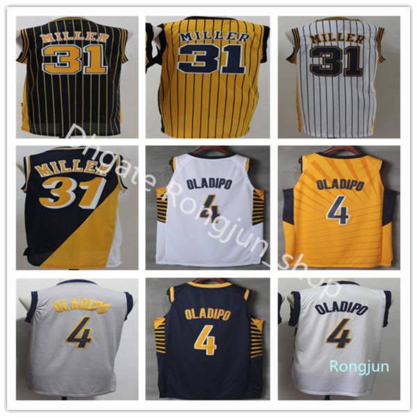 

Men Basketball Victor Oladipo Jersey 4 Reggie Miller 31 Retro Navy Blue White Yellow Grey All Stitched Vintage Breathable High Quality, As the picture