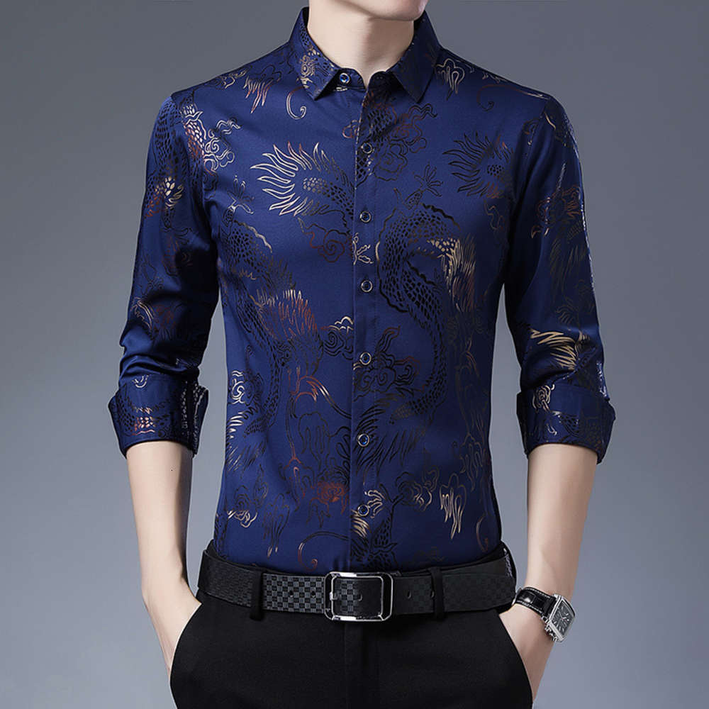 

2021 autumn new all match, men's print dragon pattern shirt, tiktok, ironing shirts, White;black