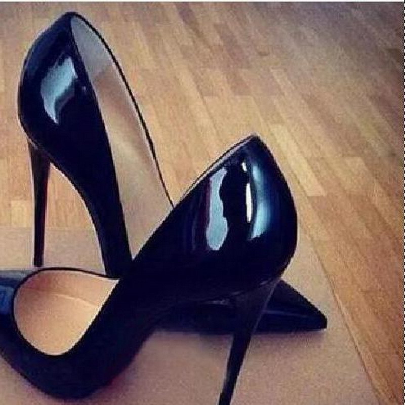 

[Original Box]Classic Women Brand Red Bottom High Heels Patent Leather Pointy Toe Dress Shoes Luxury Shallow Mouth Red Sole Wedding Shoes, Black
