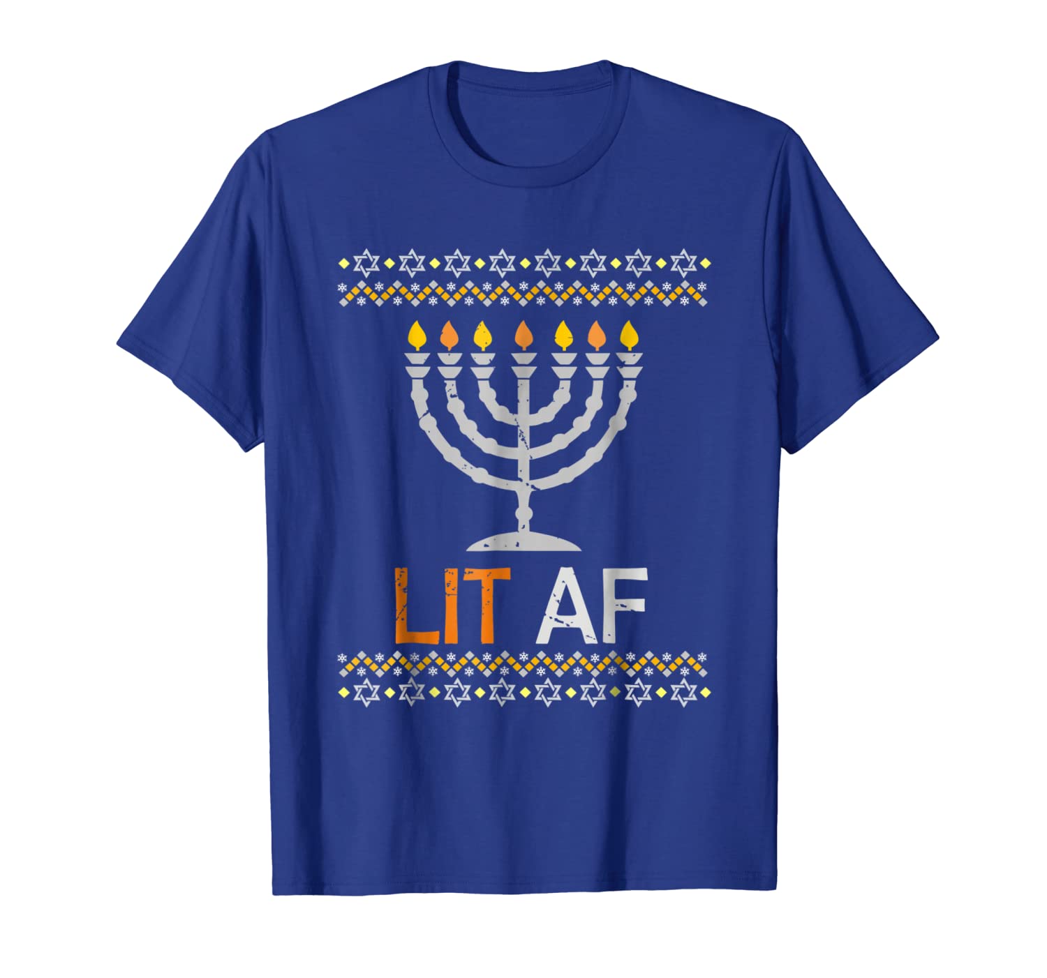 

Lit Af Ugly Hanukkah T-Shirt Funny Lets Get Lit Drinking Tee, White;black
