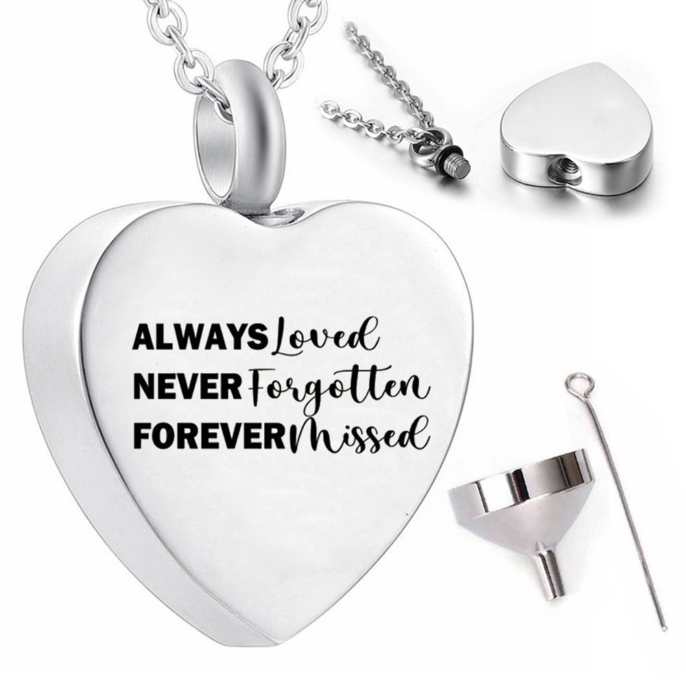 

Stainless steel cremation pendant necklace ashes urn souvenir-always loved never forgotten