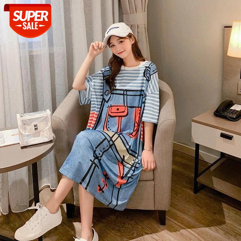 

summer women 2020 dress vestidos robe femme o-neck striped mid-calf length causal loose tops new clothes for women dropshipping #276L, Black;gray