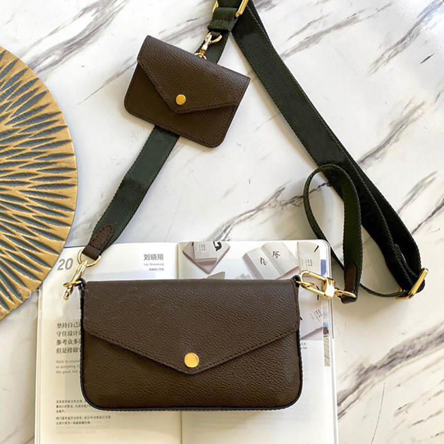 

Wholesale women mult felicie zipper crossbody bag 2 sets mini leather shoulder bags card purse green pink strap 80091 new desinger with box all match, Not bag;don't choose