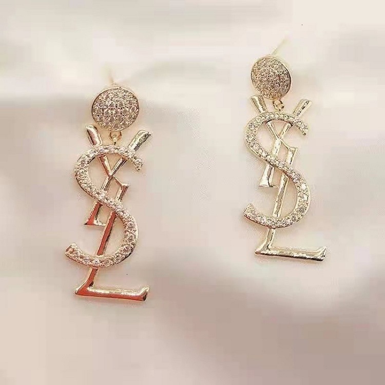 

70%OFF 2021 new brass diamond letter Fashion temperament simple S925 silver needle Earrings for women, Golden