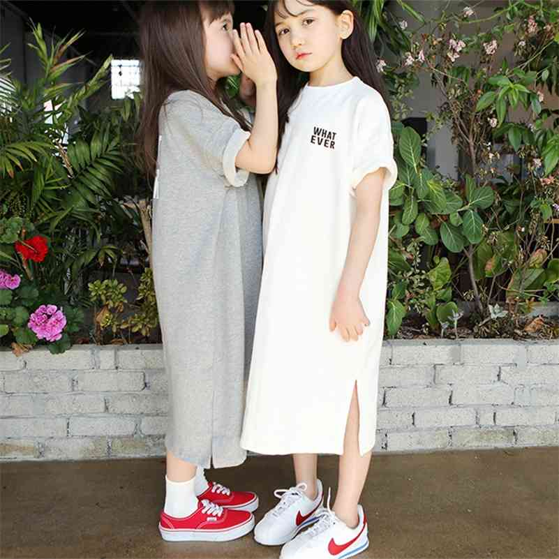 

Summer Korean style Family Matching Outfits mommy and me loose letters printed cotton dresses mother daugher T shirt dress 210708, Gray