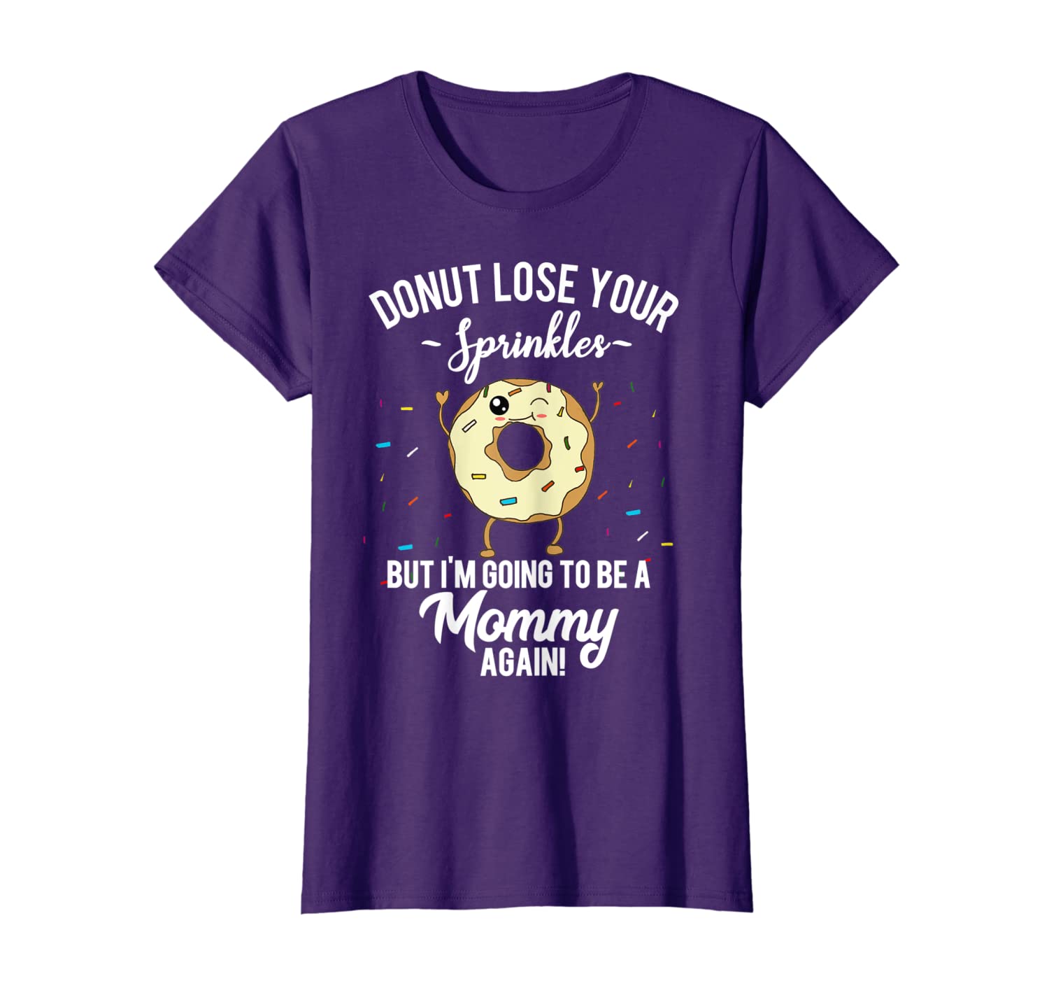 

Womens I'm Going to be a Mommy Again Shirt Funny Donut Mom Tee, White;black