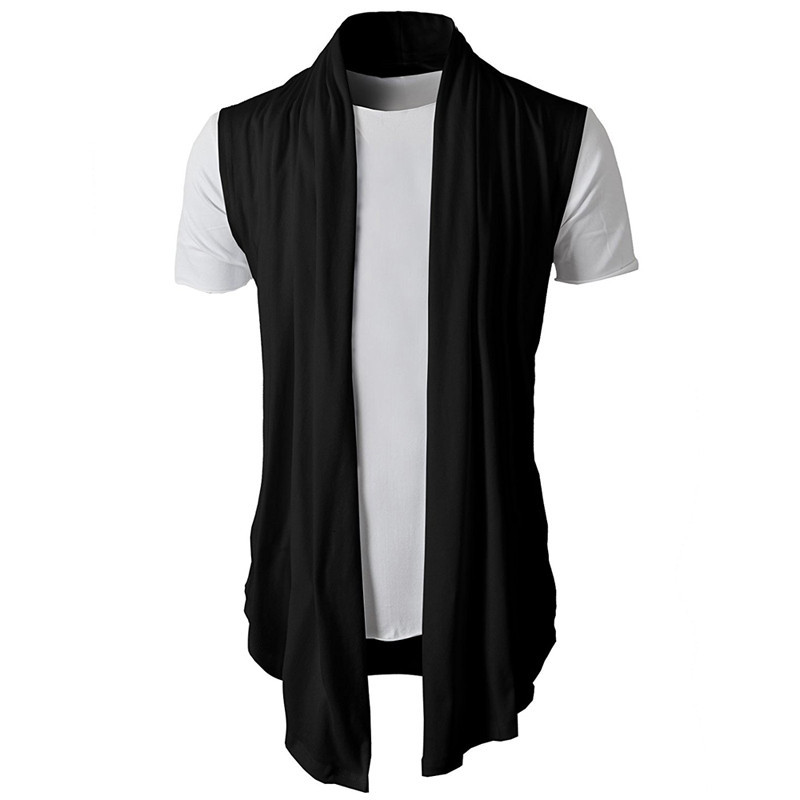 

2021 Fashion New Knitted Cardigan Men's Sweater Shawl Collar Sleeveless Open Front Pull Homme Trend Mens Autumn Knitwear Bk5s, Black