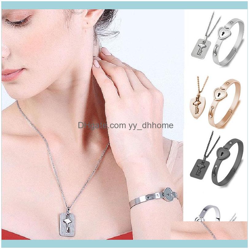 

Earrings & Jewelryly Gift Fashion Concentric Lock Key Titanium Steel Jewelry Bracelet Necklace Couple Sets Drop Delivery 2021 Svdfm, As pic