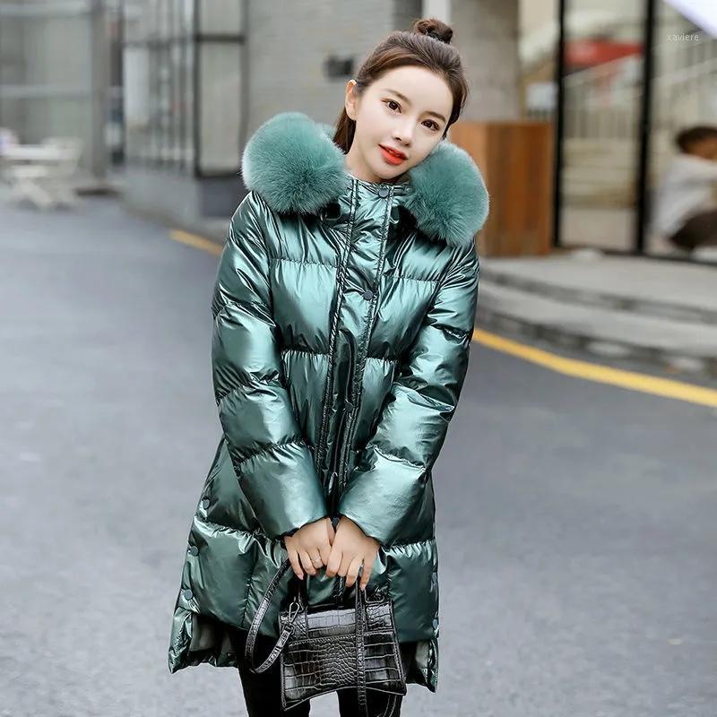 

Women's Cotton Padded Jacket With Long Winter Big Wool Collar Down & Parkas