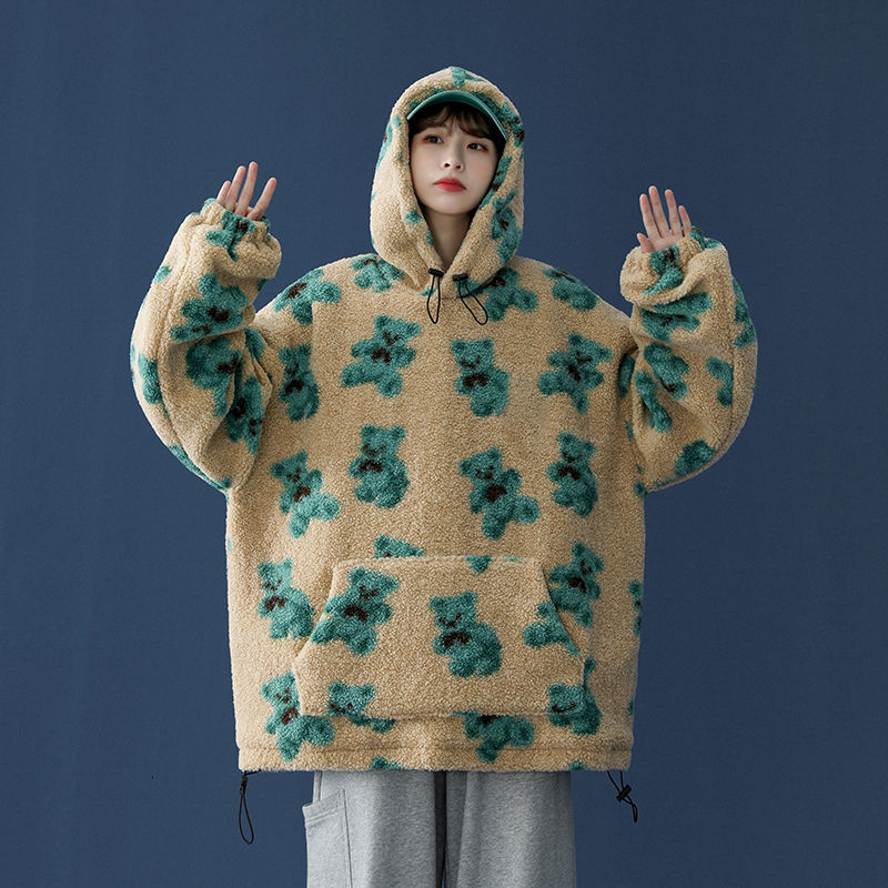 

2021 New Men's Printed Loose Coats Thickened Plush Pullover Casual Youth Hooded Hoodies Cotton 3-color Clothes Sweatshirts Size M-xl 5kep, White