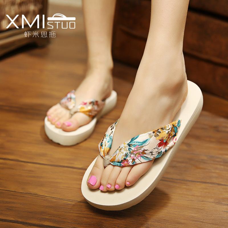 

Slippers Summer Women Bohemia Satin Slope Non-slip Pinch Flip Flops Beach Female Cool Flop Shoes Woman, Black