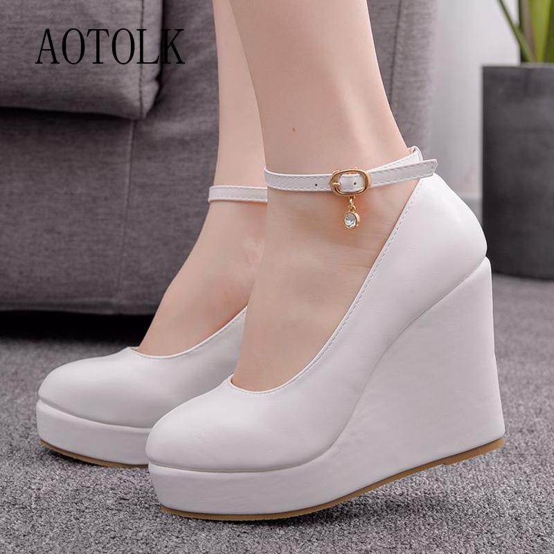 

Dress Shoes Wedge Sandals Women Heels Platform Female Pumps Slip On Increase Ladies Thick Heel 2021 Fashion Summer Plus Size 34-43, Black