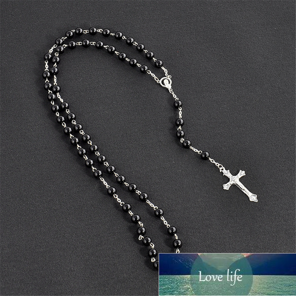 

Catholic Religious Silver Plated Crucifix Jesus Piece Christian Virgin Mary Rosary Necklace Jewelry Black Crystal Prayer Beads Factory price expert design