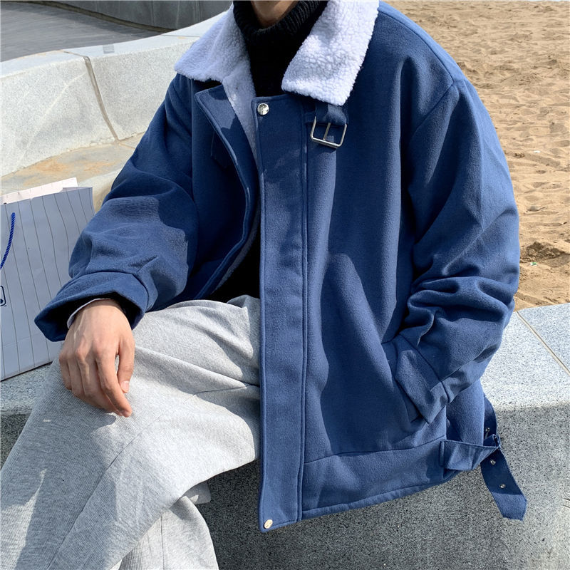 

2021 New Winter Thick Lamb Wool Jacket Men's Warmth Fashion Casual Lapel Men Wild Loose Korean Short Coat Mens Clothes -2xl Qavx, Blue