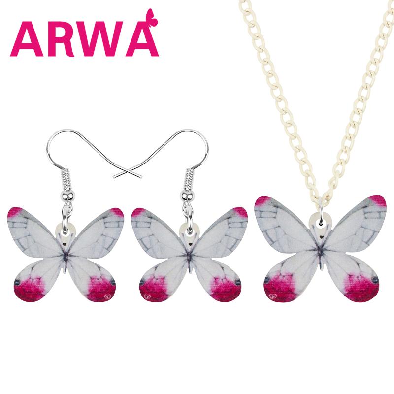 

Earrings & Necklace ARWA Acrylic Lovely White-pink Butterfly Jewelry Sets Big Cute Animal Insect For Women Girls Gifts Accessories, Silver