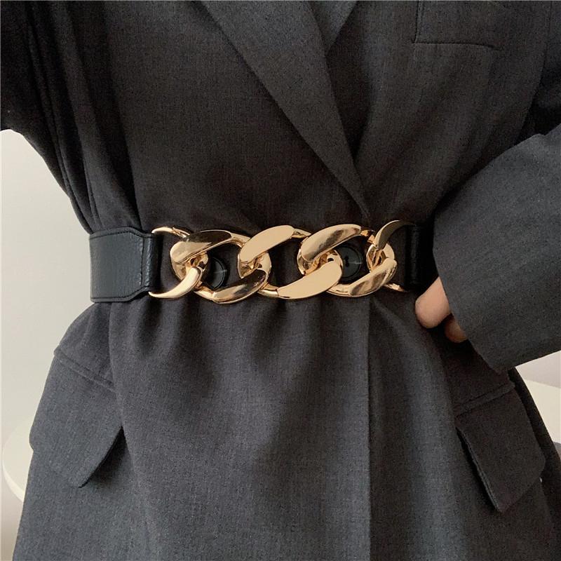 

Belts Gold Chain Belt Elastic Silver Metal Waist For Women High Quality Stretch Cummerbunds Ladies Coat Ketting Riem Waistband, Black;brown