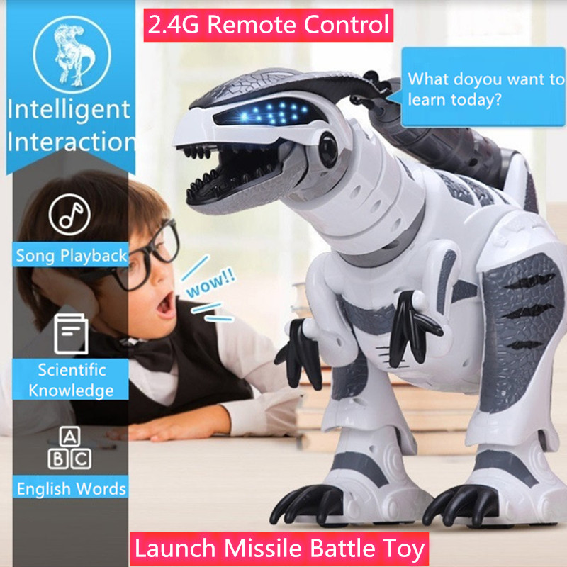 

High Simulation Launch Missile Dinosaur 2.4G Large Size Remote Control RC Robot Dinosaur With Walking Sound Light Music Singing, White