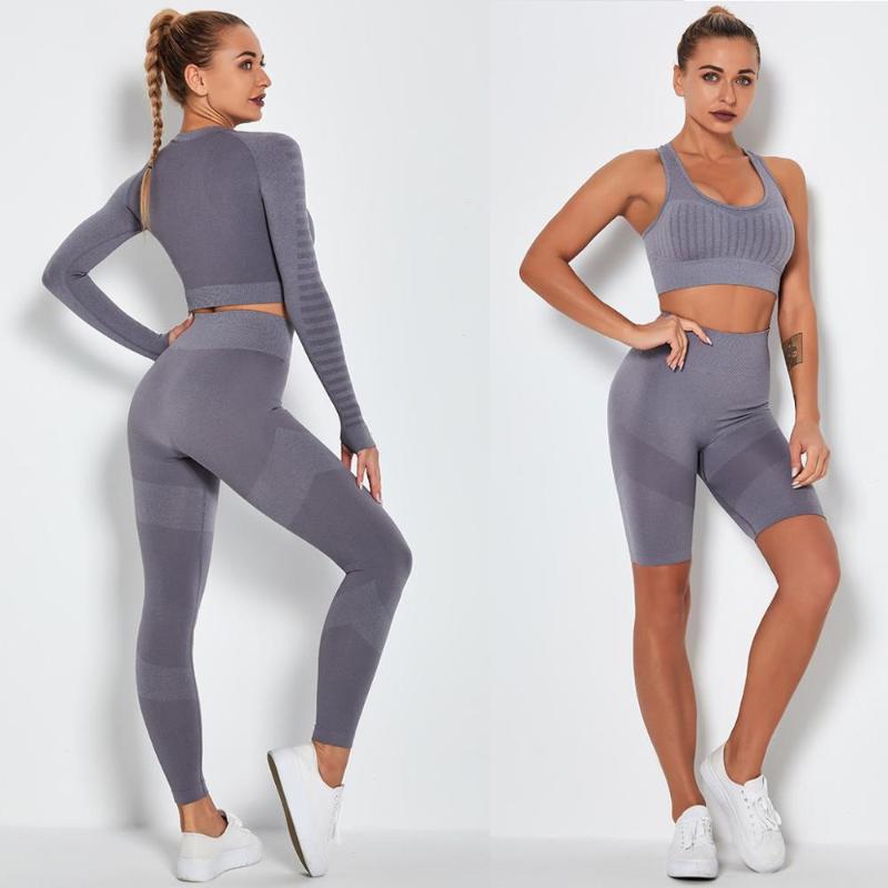 

4PCS Seamles Sport Set Women Crop Top T-shirt Bra Shorts Legging Sportsuit Workout Outfit Fitness Wear Yoga Gym Trainning Set, Black