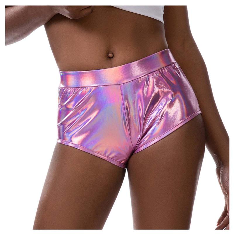 

Women' Panties Women Sexy Leather Underwear High Waist Pants Short Erotic Shiny Shaping Pvc Boxer Glossy Bag Hip Latex Shorts, Black