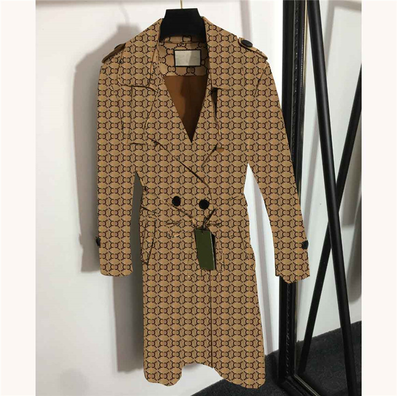 

Stylish Double Letter Trench Coats Women Lace Up Waist Windbreaker Deerskin Velvet Long Sleeve Coat With Tags For Autumn Winter, Beige/g