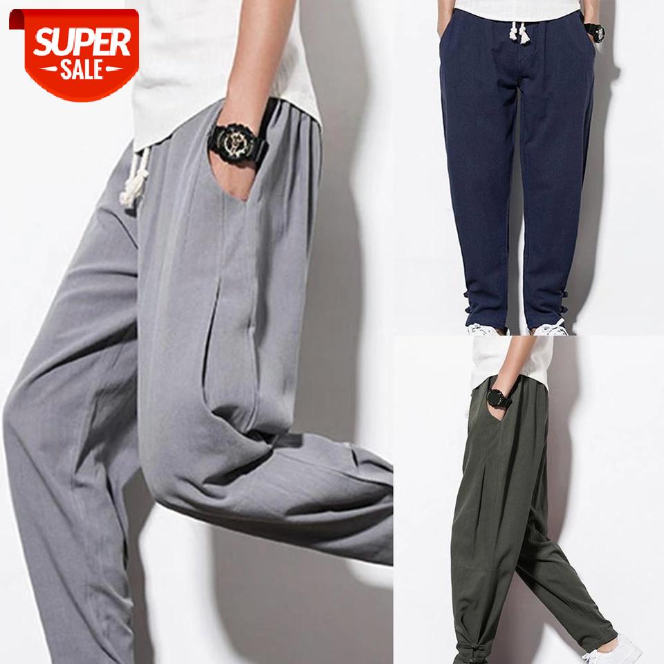 

Harem Pants Men Drawstring Pockets Ankle Tie Cotton Linen Plus Size Loose Harem Pants Casual Trousers Men Dropshipping #RU1J, Black