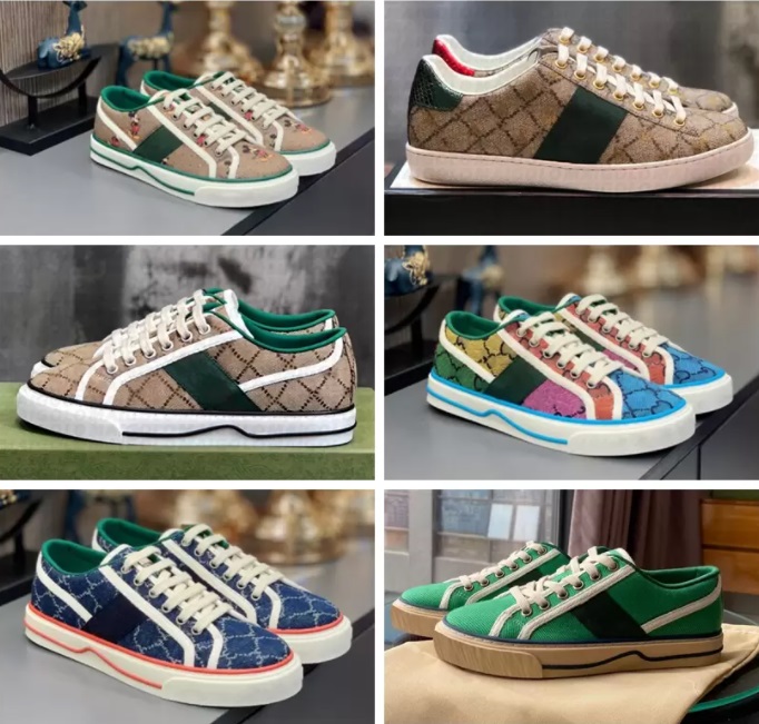 

Tennis 1977 Canvas Casual Shoes Luxurys Womens Shoe Italy Green Red Web Stripe Rubber Sole Stretch Cotton Low Top Mens Sneakers, Color1