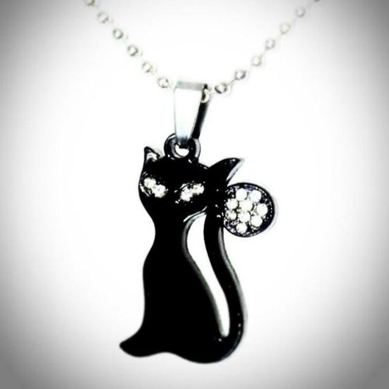 Pendant Necklaces Stainless Steel Animal Black Cat Necklace Simple Friendship Gift Cute Crystal For Women Jewelry-image-708487147