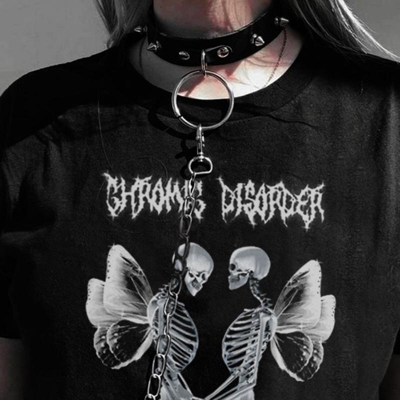 

Women' T-Shirt Streetwear Dark Skeleton Graphic Punk Tops Harajuku Butterfly Print Goth Grunge Hip Hop Summer Casual Loose Cotton Women, 01