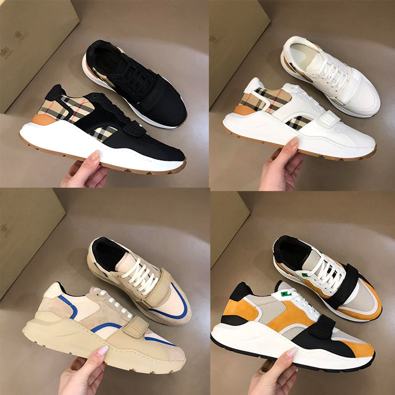 

2021 Designer Striped Shoes Men Vintage Sneakers Fashion Leather Trainers Platform Sneaker Shell Shap