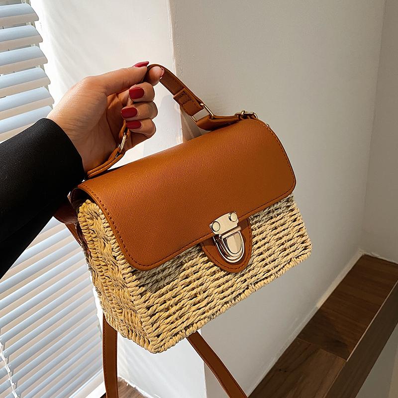 

Cross Body Summer Female Straw Woven High Quality Handbag 2021 Fashion Women's Designer Retro Shoulder Messenger Bags, Khaki
