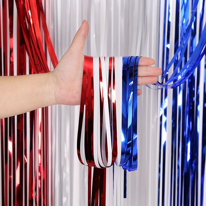 

Party Decoration 4th Of July Independence Day Blue White Red Foil Tinsel Fringe Curtain Backdrop For Veterans Memorial Patriotic Decorations