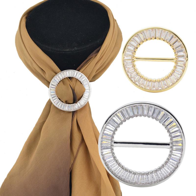 

Pins, Brooches Luxury Zircon Crystal S/L Size Circle Scarf Buckle Holder Silk Chiffon, Gray