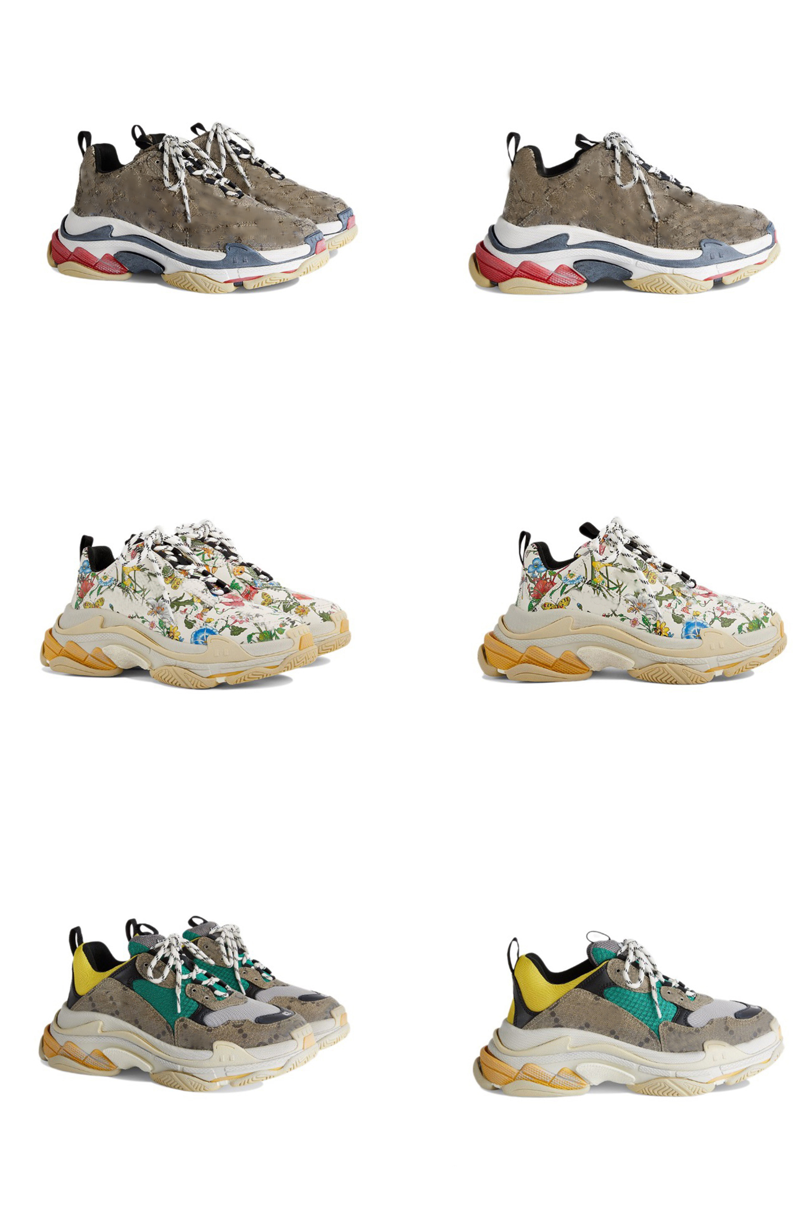 

Authentic The Hacker Project Triple S Beige Green Yellow Flora Print Shoes Men Women Trainers Old Dad Platform Sneakers Paris 17FW Outdoor With Original Box 2022