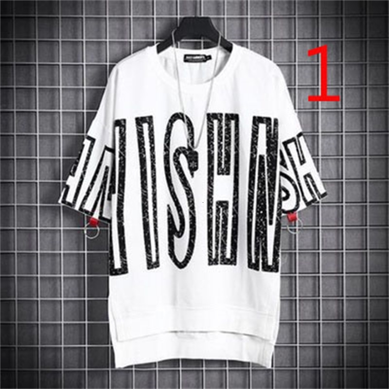 

2021 New Summer Boys Loose Short-sleeved T-shirt Trend Korean Three-quarter Sleeve Harajuku Bf Wind 7b3v