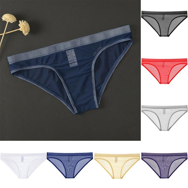 

Underpants Mesh Thong Sheer Gays Low-Rise Briefs Men's Underwear Thin Sexy Breathable See Through Lingerie Man G-String Transparent Knicker, Black;white