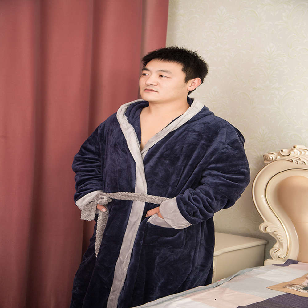 

Flannel robe one piece winter belt tether men's home wear tie waist rope bath strap