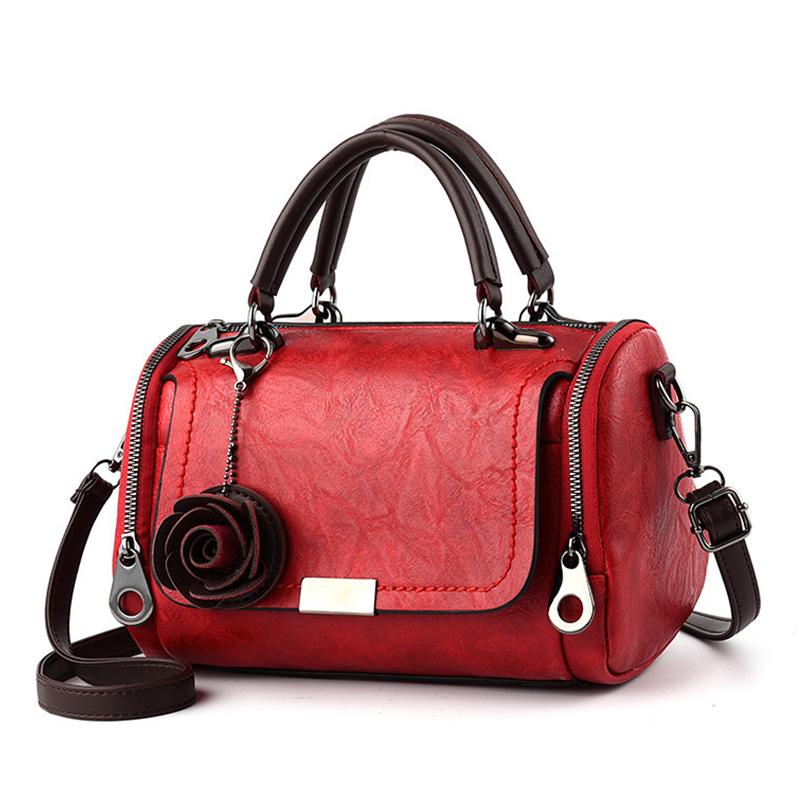 

2021 New Flowers Pendant Handbag Women's Fashion Boston Bags Single Shoulder Bag Ladies Crossbody Bag PU Messenger, Darkpink