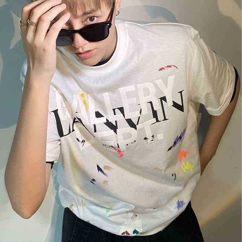 

Galery Lanvin dept co branded summer hand painted graffiti splash lettered printed T-shirt short sleeve men's and women's xym, White