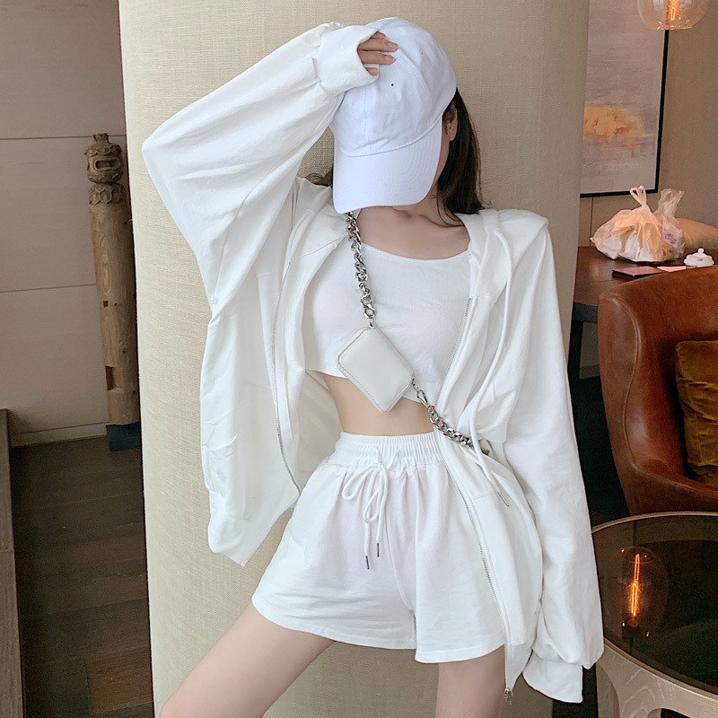 

2021 New Plus Size Tracksuit Women Set Sport Clothing Spring Summer Shorts Camisole and Hoodies 3 Piece Suit Crop Tops Hooded Jackets Ozzi, Orange shorts