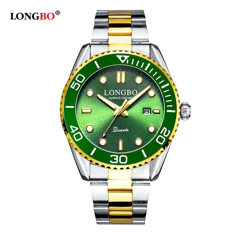

Wristwatches 2021 Fashion Longbo Top Brand Watch Men Sports Rotatable Bezel Gmt Sapphire Glass Date Golden Luxruy Full Stainless Steel Gifts, Silver black