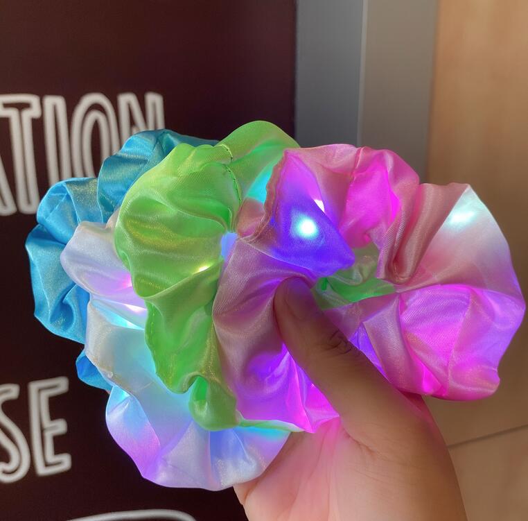 

Led Luminous HairBand Satin Scrunchies Elastic HairTie Glow Hair Accessories for Halloween Party Christmas Headwear 1, Pink