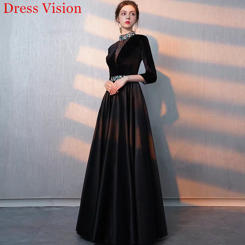 

2021 Arrival Soiree Black Velour Evening Prom Vestidos Vestido De Noiva Robe to Be Party Gowns 2g1p
