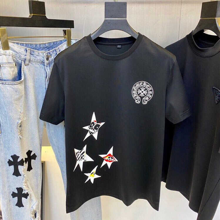 

summer 2021 fashion brand new short sleeve crosin Sanskrit print men's and women's casual versatile T-shirt7VET, Black