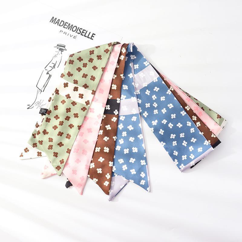 

Scarves 140cm*10cm Flower Color Matching Ins Small Ribbon Silk Fashion Scarf Spring/summer Bag Women Skinny, Blue;gray