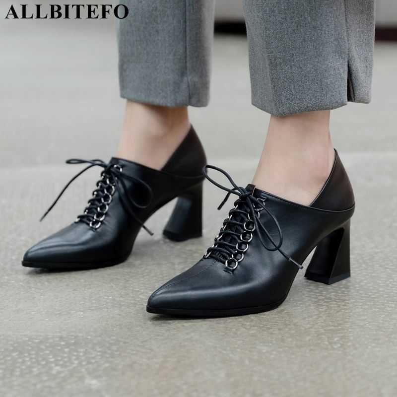 

ALLBITEFO genuine leather sexy high heels party women shoes women high heel shoes office ladies shoes women heels 210611, As picture