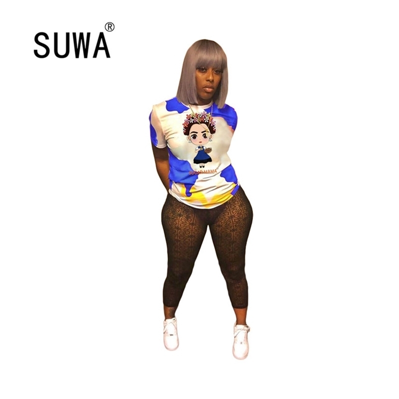 

Tie Dye Cartoon Printed Short Sleeve Pullover T-Shirt Top Summer Outfits Product Vintage Casual Streetwear Wholesale 210525, Fuchsia